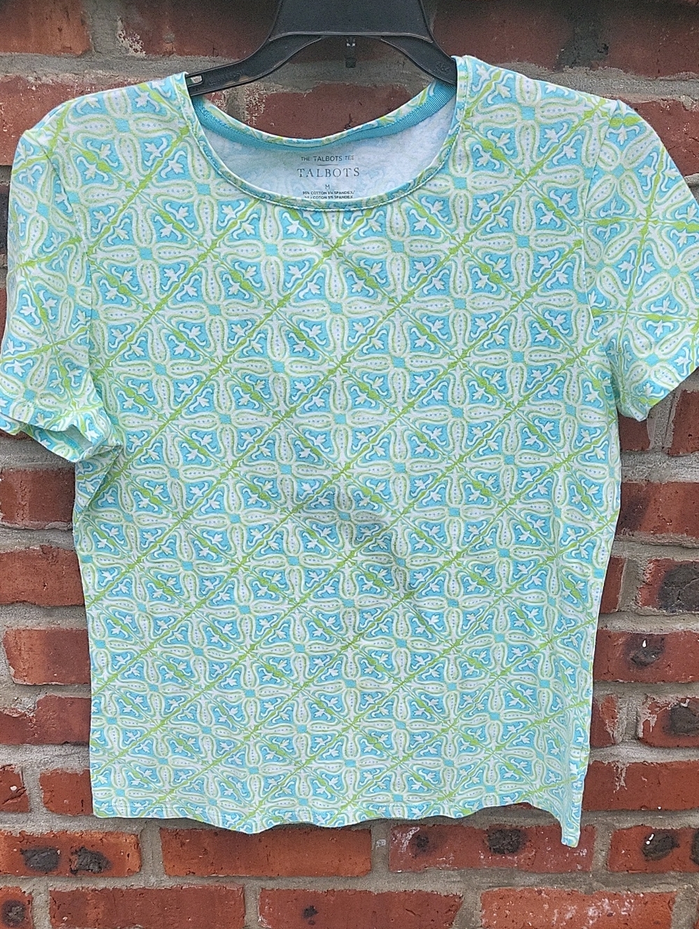 Talbots Aqua & Lime Geometric Paisley Short Sleeve Tee